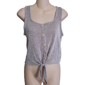 Caution To The Wind Brown White Stripe Front Tie Sleeveless Top Size Women's Med